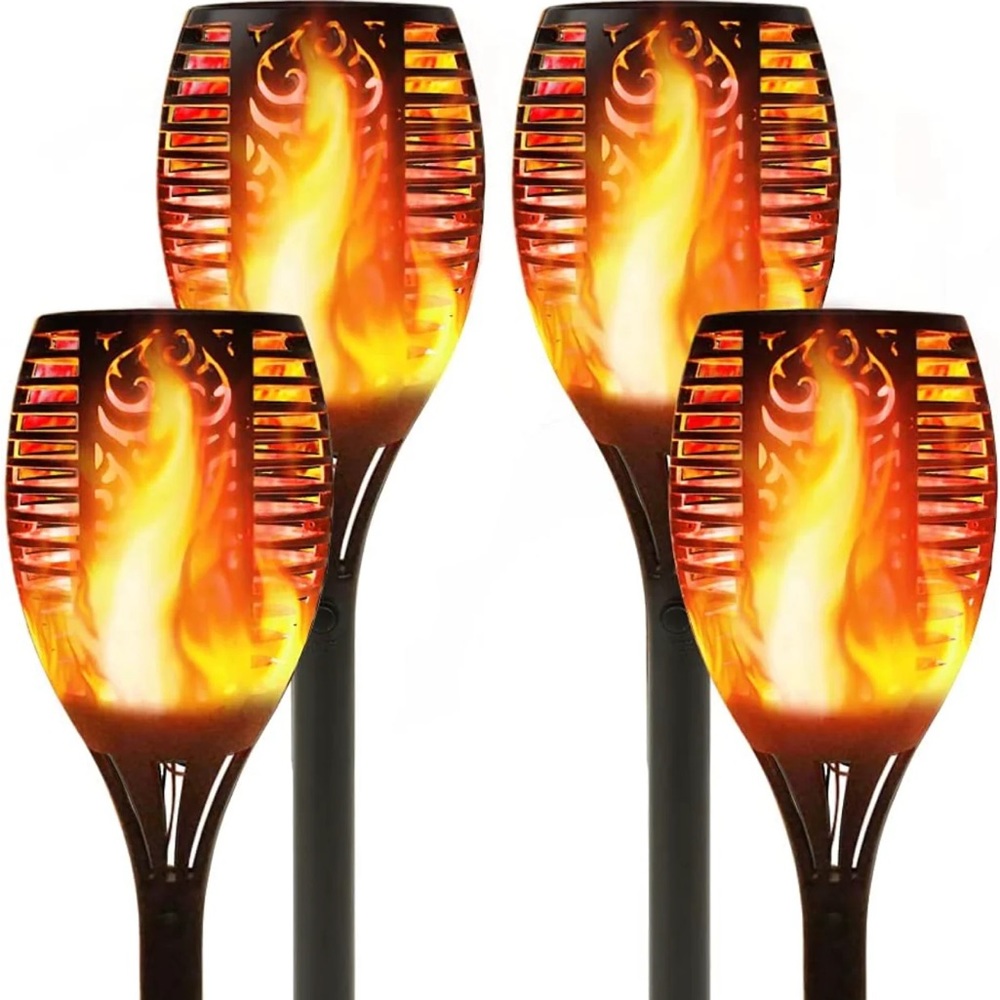 Solar LED Lawn Flame Flickering Torch Light Outdoor Fire 96 LED Lights 4 Pack